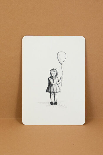 Postkarte Illustration Kind mit Ballon