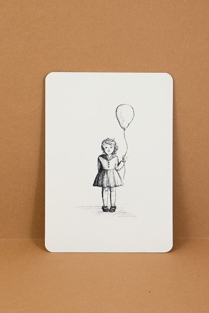 Postkarte Illustration Kind mit Ballon