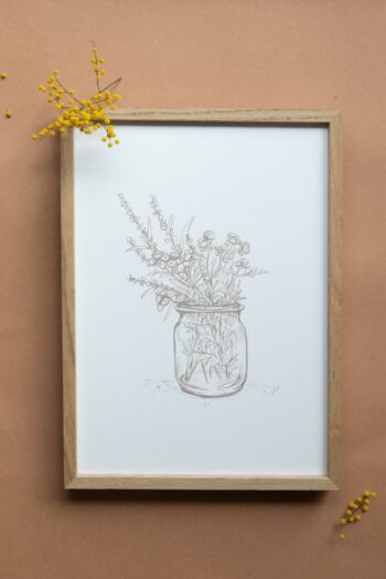 Kunstdruck Lineart Blumen im Glas
