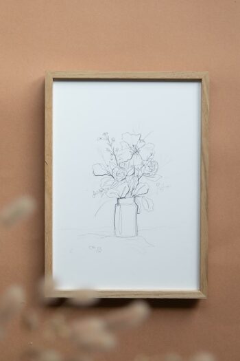 Kunstdruck Lineart Blumenvase